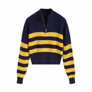 Cider Navy and Yellow Striped Turtleneck Sweater